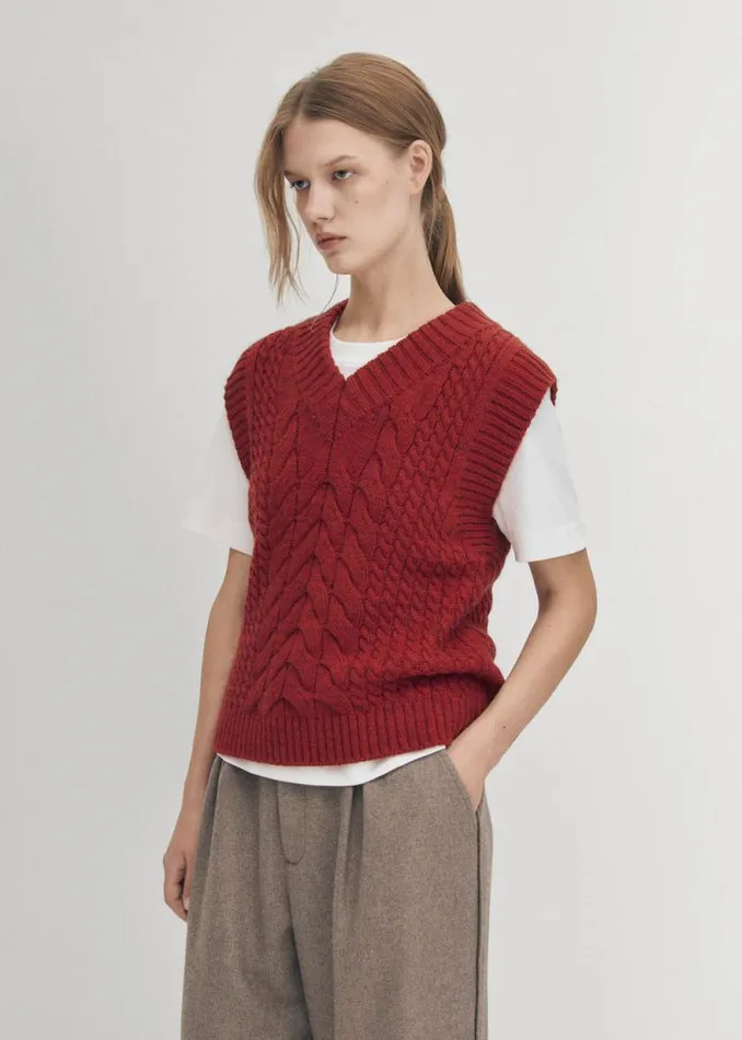Cosy Red Tricot Vest Women ALOHAS Blazers Vests