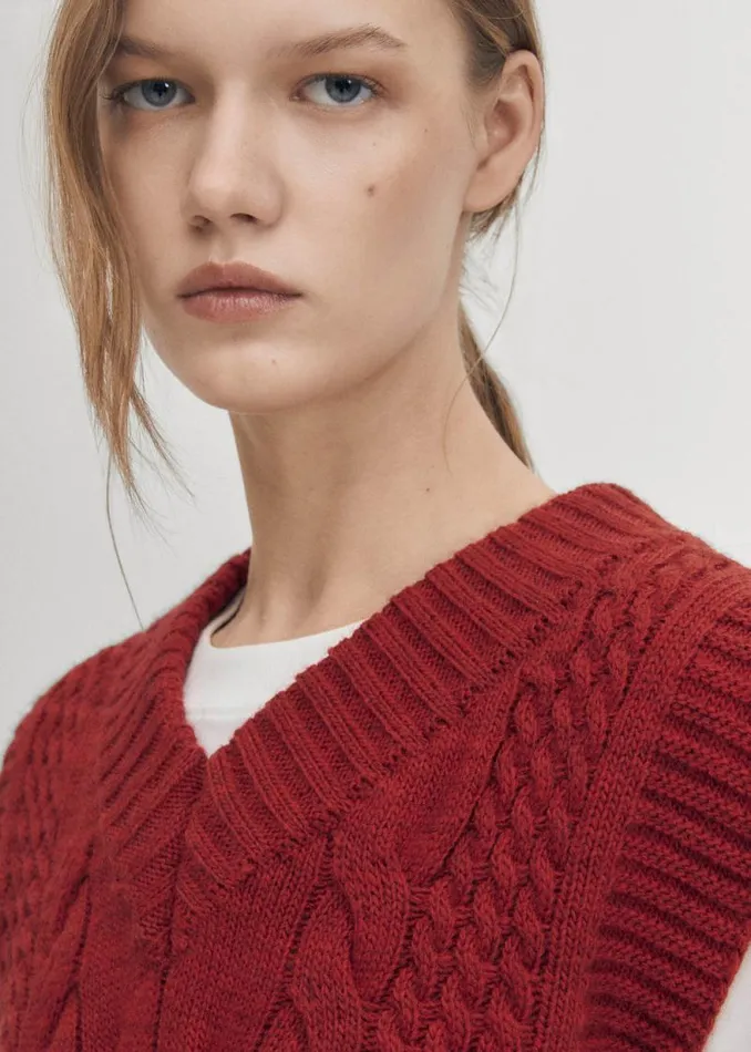 Cosy Red Tricot Vest Women ALOHAS Blazers Vests