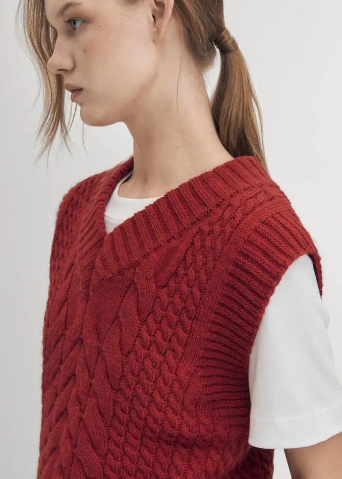 Cosy Red Tricot Vest Women ALOHAS Blazers Vests