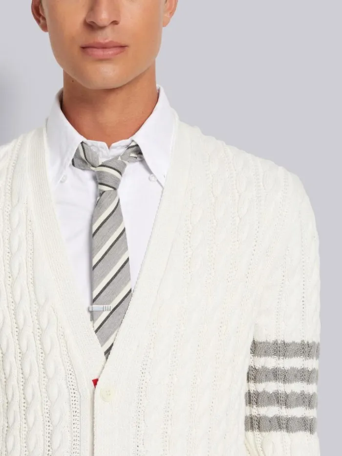Cotton 4bar Cable Knit Vneck Cardigan White Men Thom Browne Knitwear