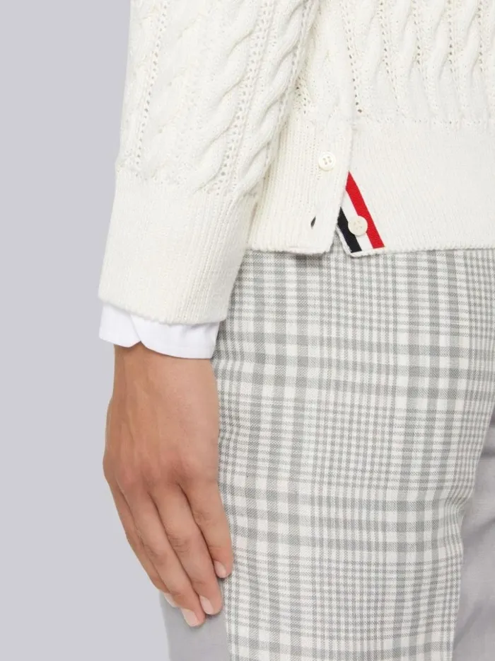 Cotton 4bar Cable Knit Vneck Cardigan White Men Thom Browne Knitwear