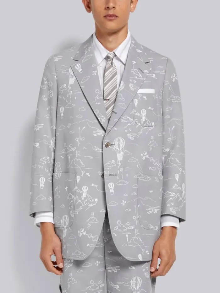Cotton Canvas Printed Sky Motif Unconstructed Oversized Sack Jacket Medium Grey Men Thom Browne Jackets and Suiting Cotton Canvas Printed Sky Motif Unconstructed Oversized Sack Jacket Medium Grey Men Thom Browne Jackets and Suiting