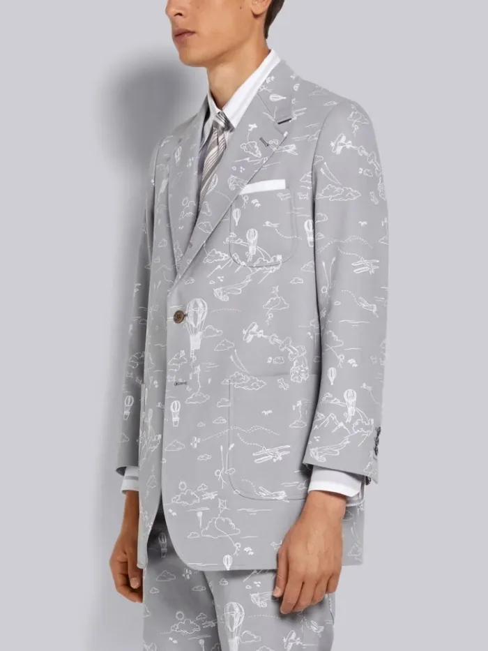 Cotton Canvas Printed Sky Motif Unconstructed Oversized Sack Jacket Medium Grey Men Thom Browne Jackets and Suiting