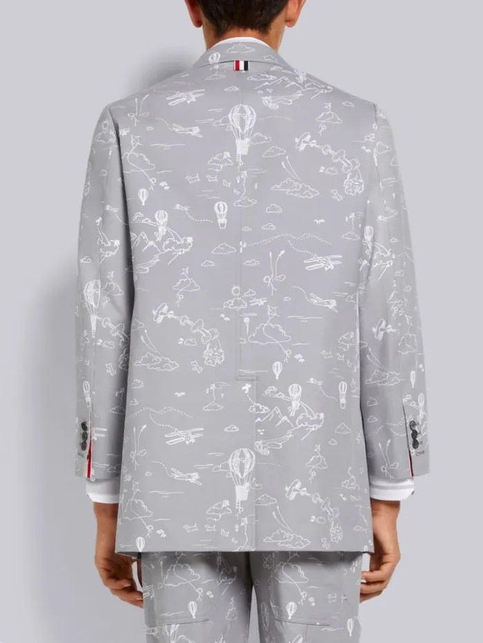 Cotton Canvas Printed Sky Motif Unconstructed Oversized Sack Jacket Medium Grey Men Thom Browne Jackets and Suiting