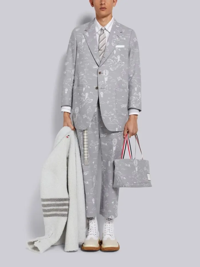 Cotton Canvas Printed Sky Motif Unconstructed Oversized Sack Jacket Medium Grey Men Thom Browne Jackets and Suiting