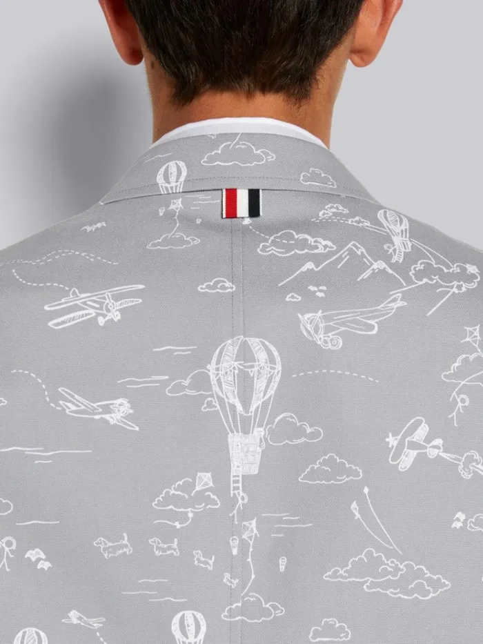 Cotton Canvas Printed Sky Motif Unconstructed Oversized Sack Jacket Medium Grey Men Thom Browne Jackets and Suiting