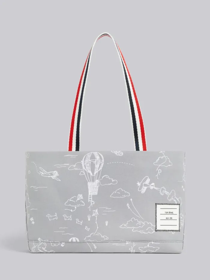 Cotton Canvas Sky Motif Drawstring Small Tool Tote Medium Grey WomenMen Thom Browne Handbags and Totes Cotton Canvas Sky Motif Drawstring Small Tool Tote Medium Grey WomenMen Thom Browne Handbags and Totes