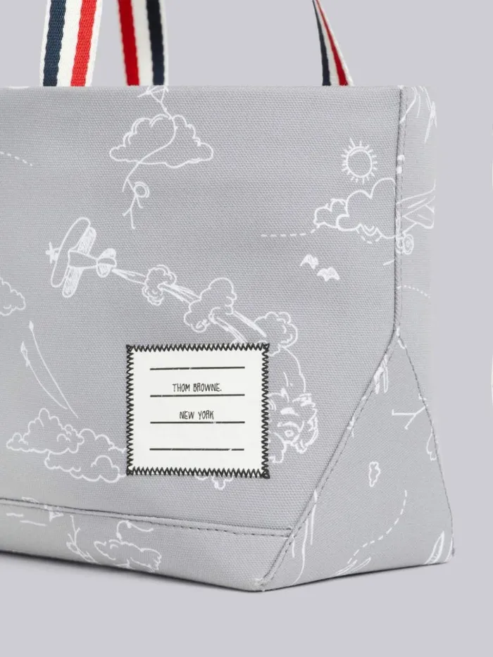 Cotton Canvas Sky Motif Drawstring Small Tool Tote Medium Grey WomenMen Thom Browne Handbags and Totes