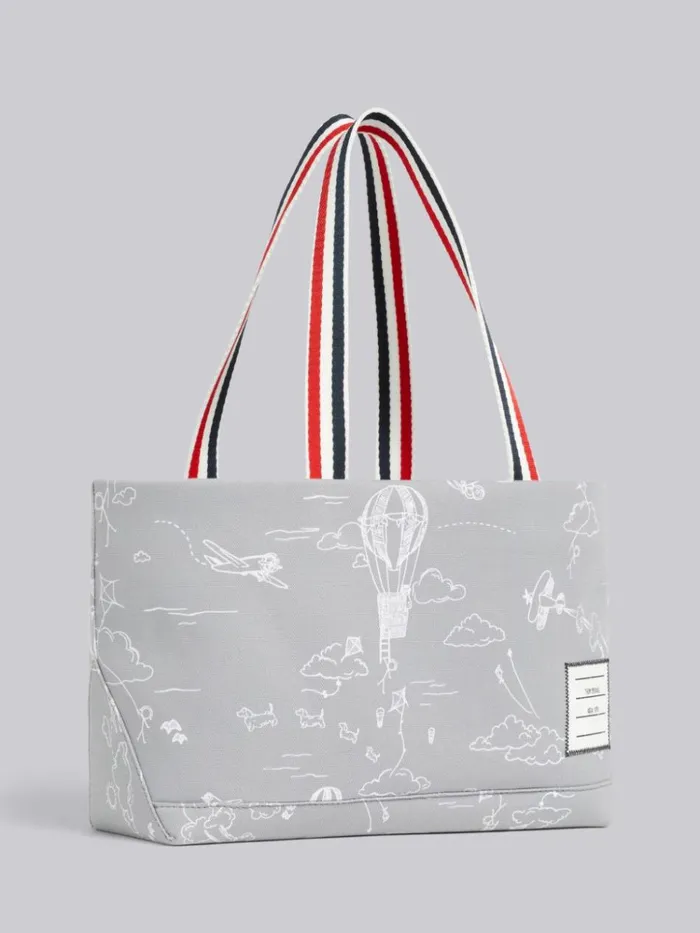 Cotton Canvas Sky Motif Drawstring Small Tool Tote Medium Grey WomenMen Thom Browne Handbags and Totes