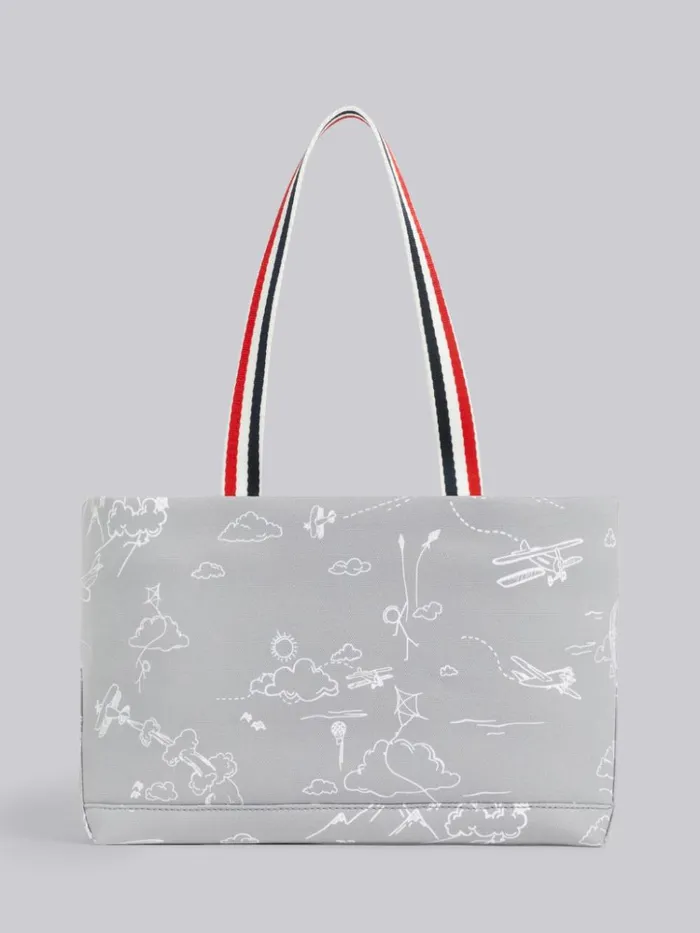 Cotton Canvas Sky Motif Drawstring Small Tool Tote Medium Grey WomenMen Thom Browne Handbags and Totes