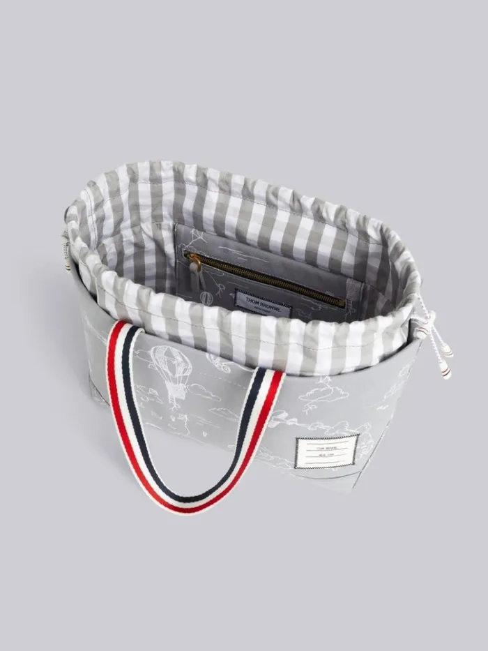 Cotton Canvas Sky Motif Drawstring Small Tool Tote Medium Grey WomenMen Thom Browne Handbags and Totes