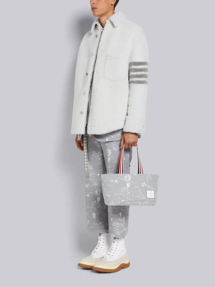 Cotton Canvas Sky Motif Drawstring Small Tool Tote Medium Grey WomenMen Thom Browne Handbags and Totes