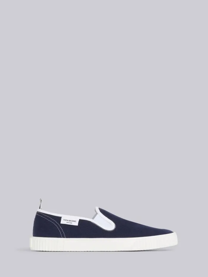 Cotton Canvas Slipon Heritage Trainer Navy Men Thom Browne Sneakers