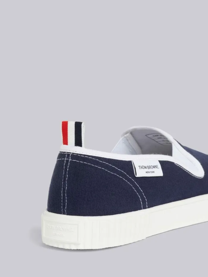 Cotton Canvas Slipon Heritage Trainer Navy Men Thom Browne Sneakers