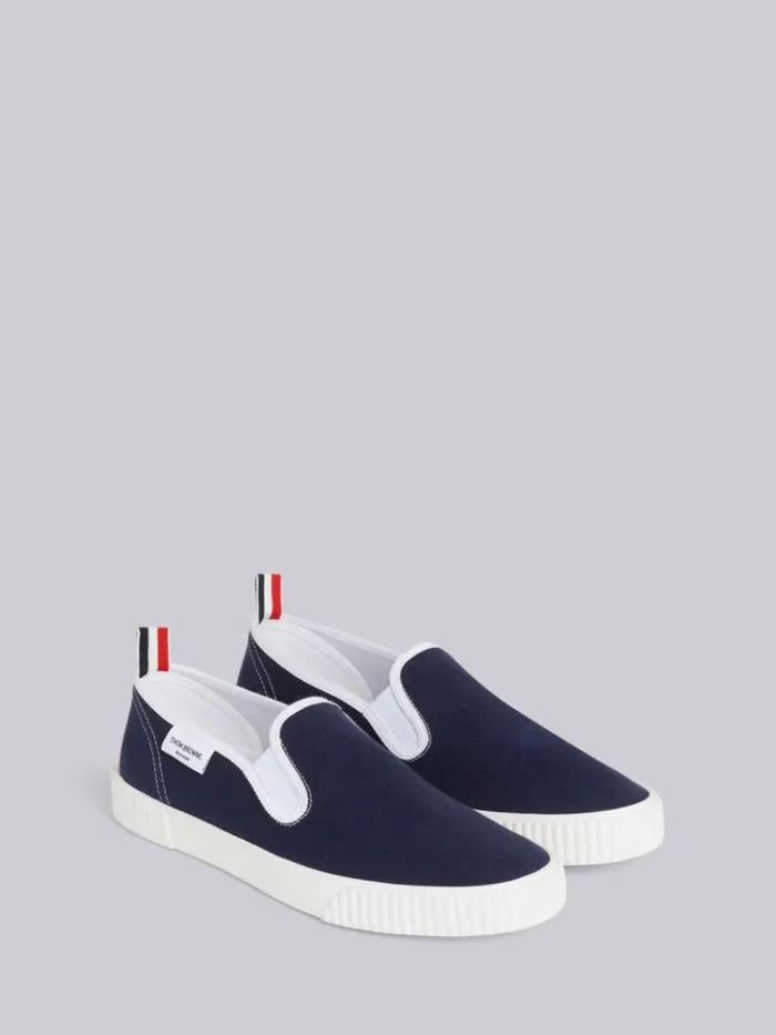 Cotton Canvas Slipon Heritage Trainer Navy Men Thom Browne Sneakers