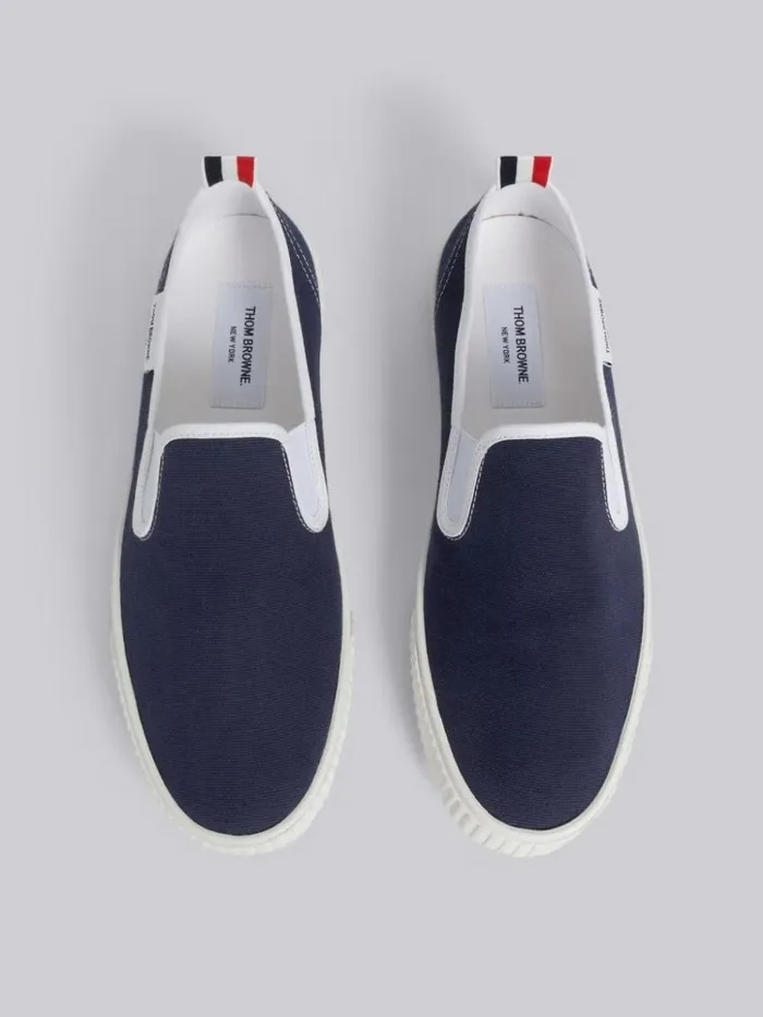 Cotton Canvas Slipon Heritage Trainer Navy Men Thom Browne Sneakers