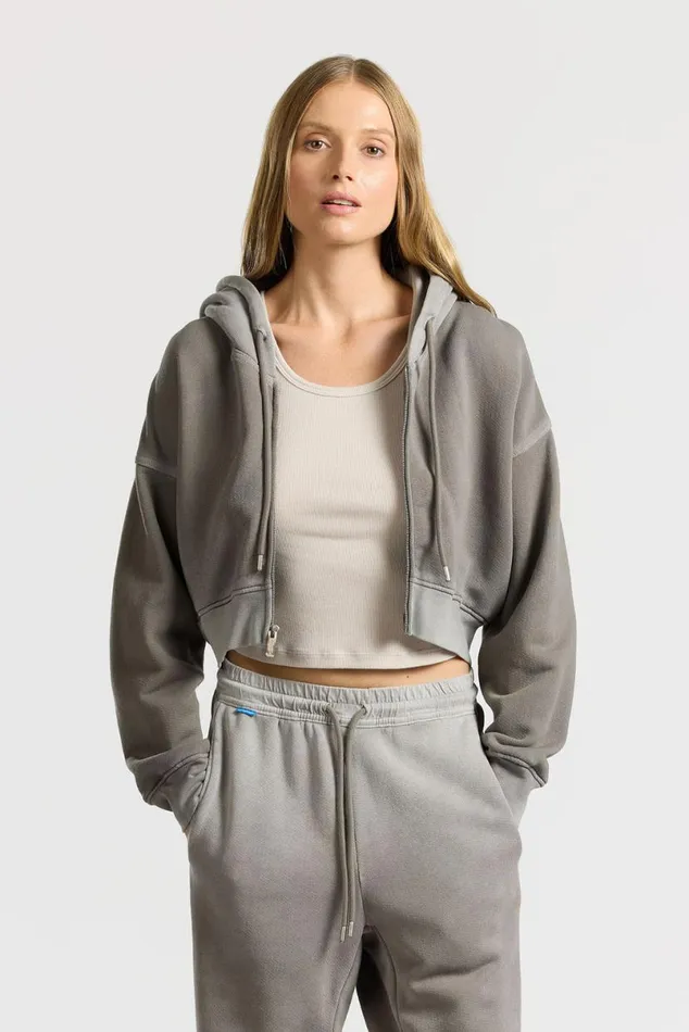 COTTON CITIZEN Boston Crop Hoodie Vintage Cement Women Sweatshirts