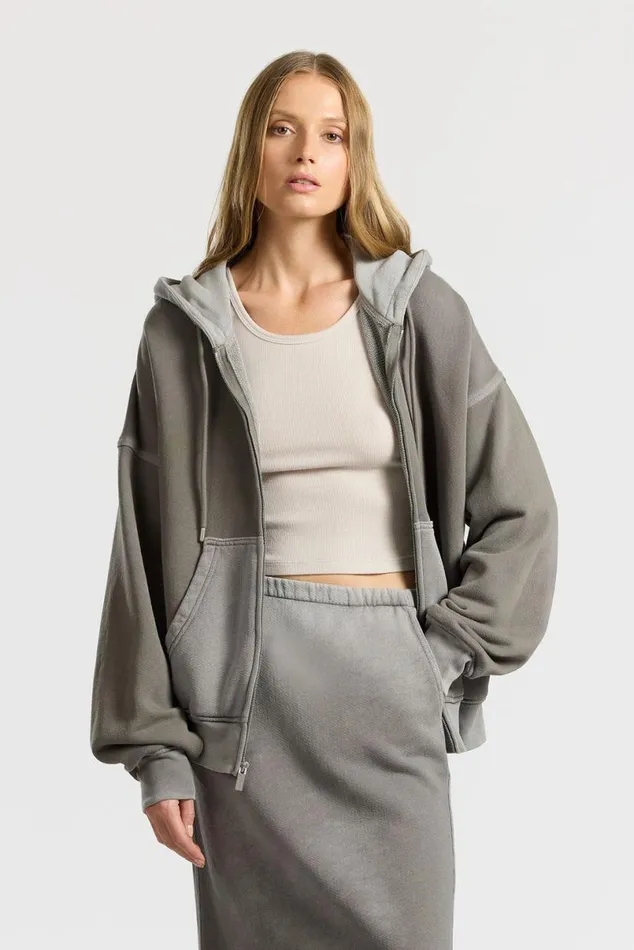 COTTON CITIZEN Boston Zip Hoodie Vintage Cement Women Sweatshirts