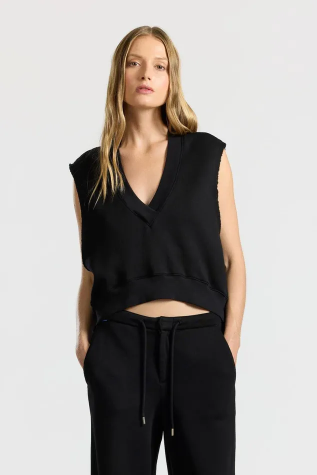 COTTON CITIZEN Geneva Cut Off Jet Black Women Sweatshirts