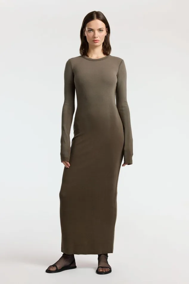 COTTON CITIZEN Verona Crewneck Maxi Dress Fossil Cast Women Dresses Skirts COTTON CITIZEN Verona Crewneck Maxi Dress Fossil Cast Women Dresses Skirts