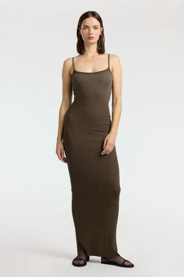 COTTON CITIZEN Verona Spaghetti Maxi Dress Fossil Cast Women Dresses Skirts COTTON CITIZEN Verona Spaghetti Maxi Dress Fossil Cast Women Dresses Skirts