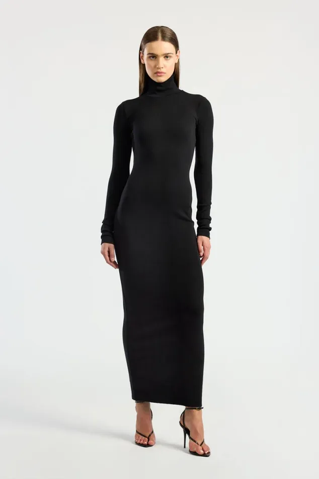 COTTON CITIZEN Verona Turtleneck Maxi Dress Jet Black Women Dresses Skirts COTTON CITIZEN Verona Turtleneck Maxi Dress Jet Black Women Dresses Skirts