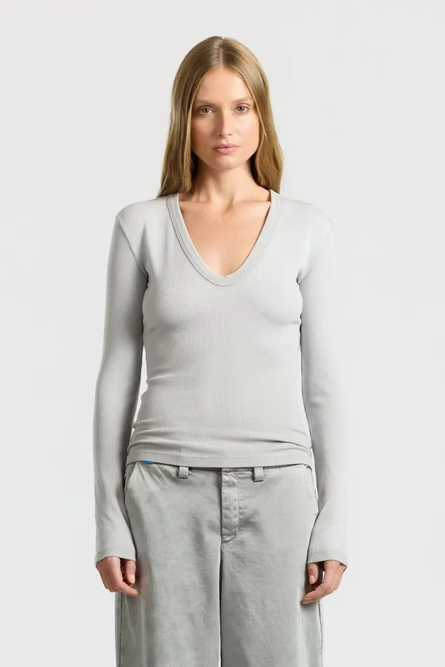 COTTON CITIZEN Verona UNeck Shirt Silver Cast Women Shirts