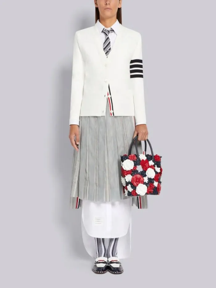 Cotton Hector Medallion 4bar Vneck Cardigan White Women Thom Browne Knitwear
