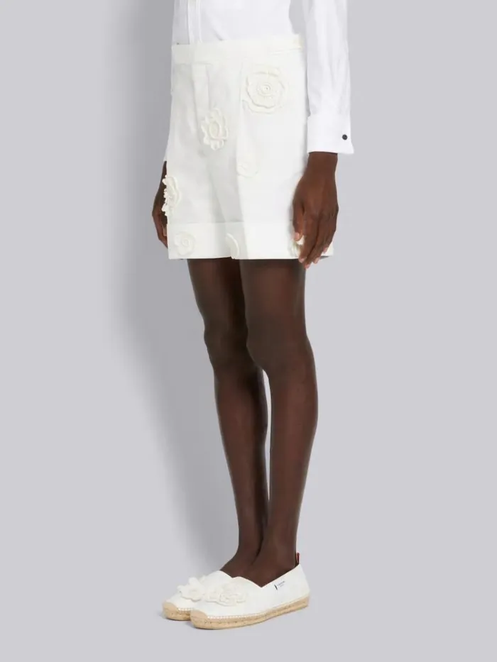 Cotton Linen Floral Crochet Side Tab Short White Men Thom Browne Trousers