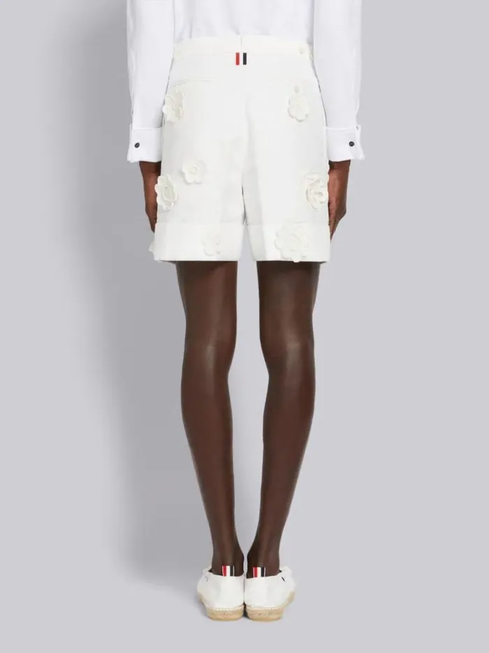 Cotton Linen Floral Crochet Side Tab Short White Men Thom Browne Trousers