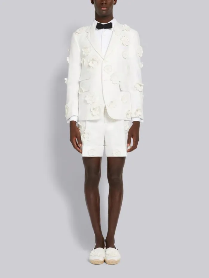 Cotton Linen Floral Crochet Side Tab Short White Men Thom Browne Trousers