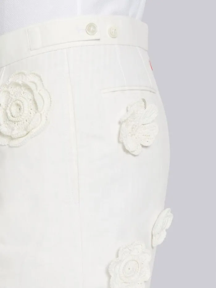 Cotton Linen Floral Crochet Side Tab Short White Men Thom Browne Trousers