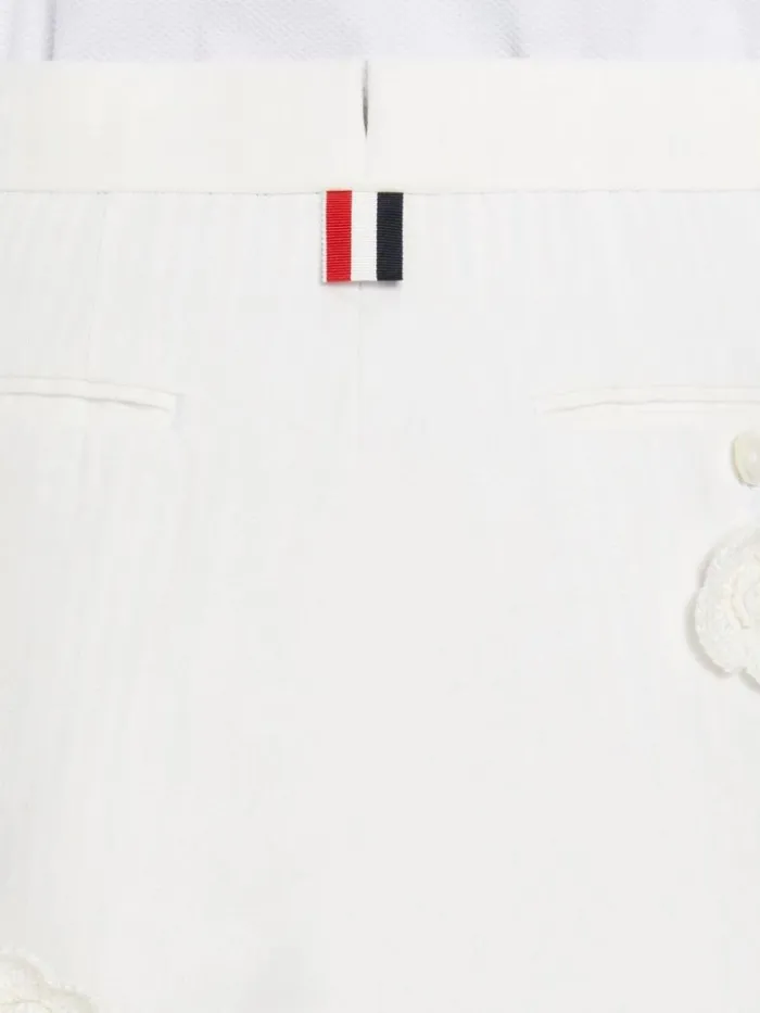 Cotton Linen Floral Crochet Side Tab Short White Men Thom Browne Trousers