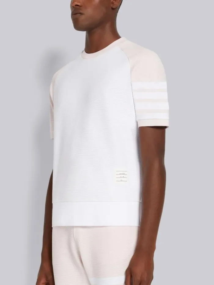 Cotton Ottoman Rib 4bar Saddle Short Sleeve Sweatshirt Light Pink Men Thom Browne Tshirts and Polos
