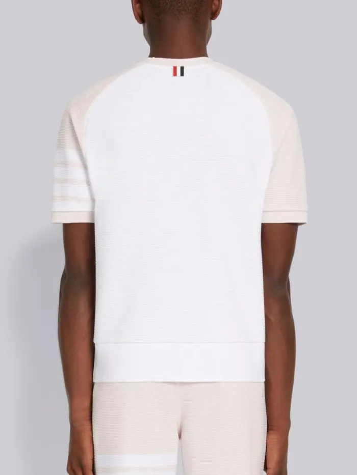 Cotton Ottoman Rib 4bar Saddle Short Sleeve Sweatshirt Light Pink Men Thom Browne Tshirts and Polos