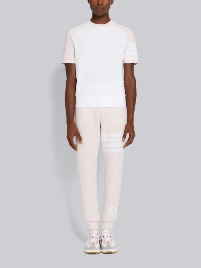 Cotton Ottoman Rib 4bar Saddle Short Sleeve Sweatshirt Light Pink Men Thom Browne Tshirts and Polos