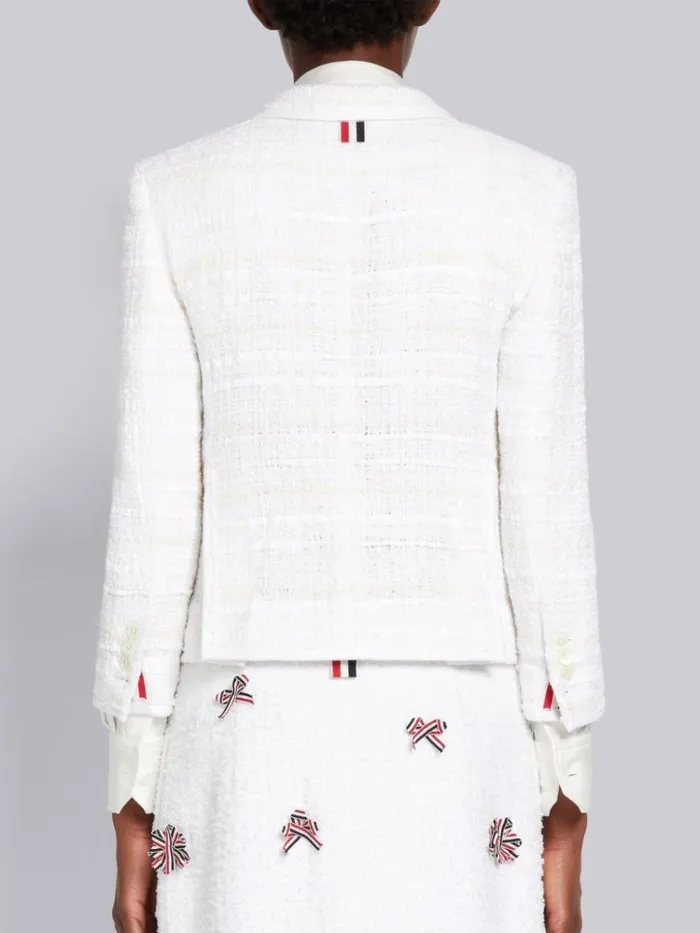 Cotton Oxford Ribbon Tweed Tipped High Armhole Jacket White Women Thom Browne Jackets