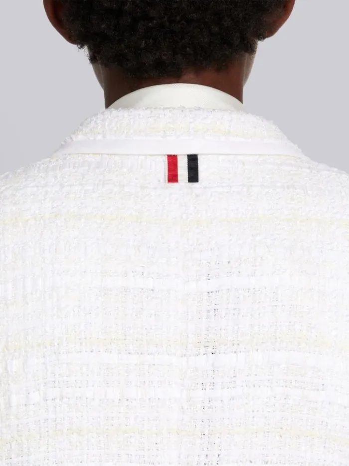 Cotton Oxford Ribbon Tweed Tipped High Armhole Jacket White Women Thom Browne Jackets