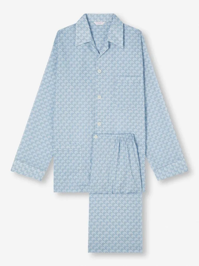 Cotton Pajamas Men Derek Rose Classic Fit Pajamas Ledbury 72 Cotton Batiste Blue