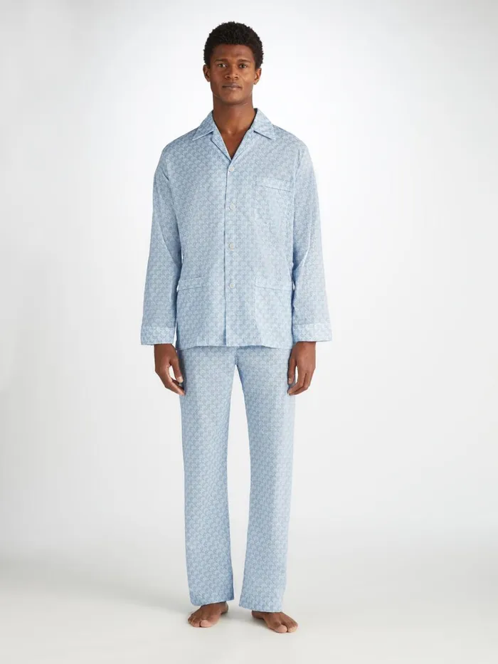Cotton Pajamas Men Derek Rose Classic Fit Pajamas Ledbury 72 Cotton Batiste Blue