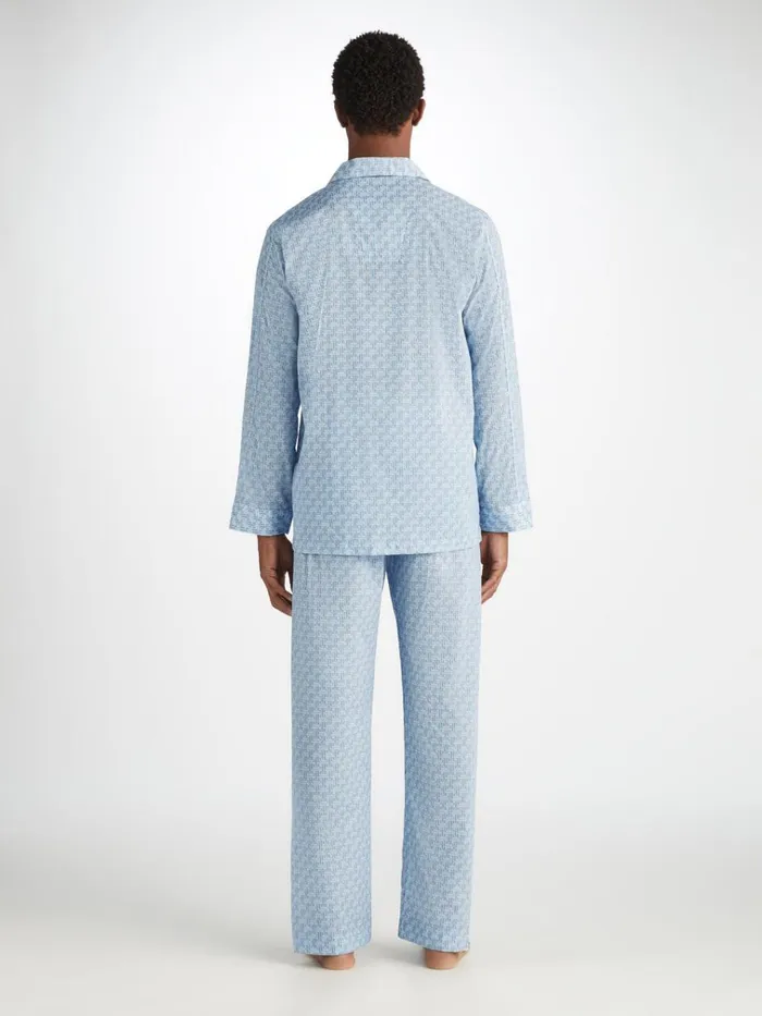 Cotton Pajamas Men Derek Rose Classic Fit Pajamas Ledbury 72 Cotton Batiste Blue