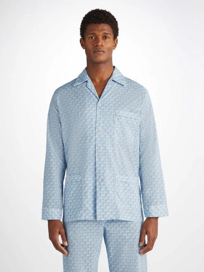 Cotton Pajamas Men Derek Rose Classic Fit Pajamas Ledbury 72 Cotton Batiste Blue