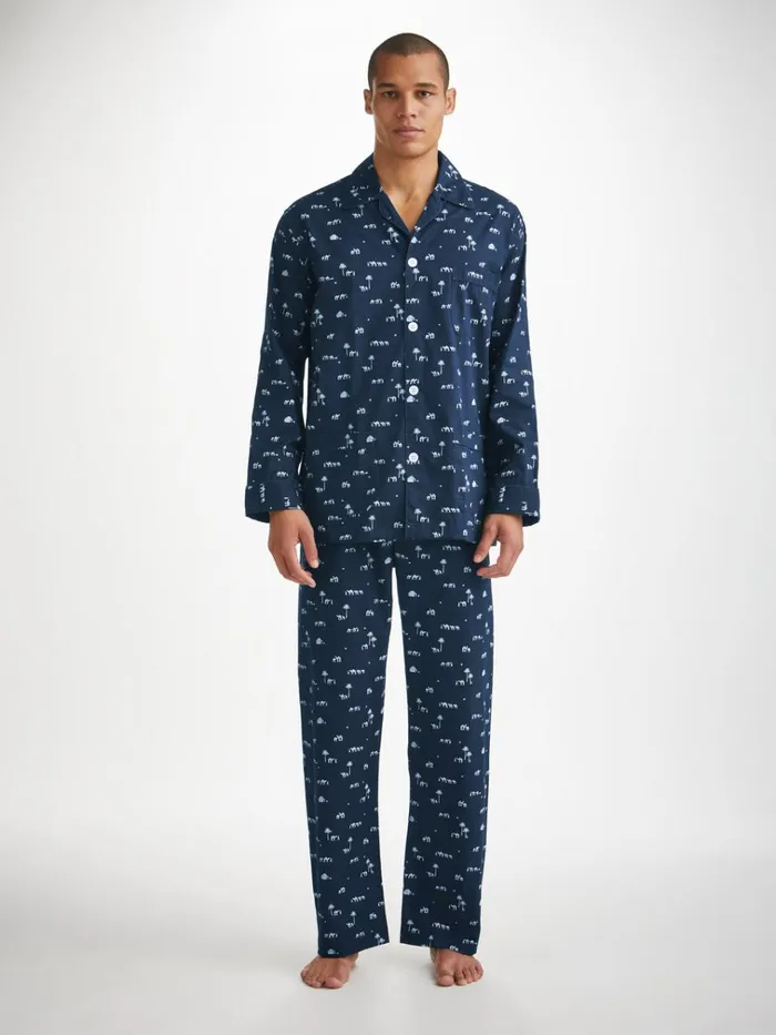 Cotton Pajamas Men Derek Rose Classic Fit Pajamas Nelson 99 Cotton Batiste Navy