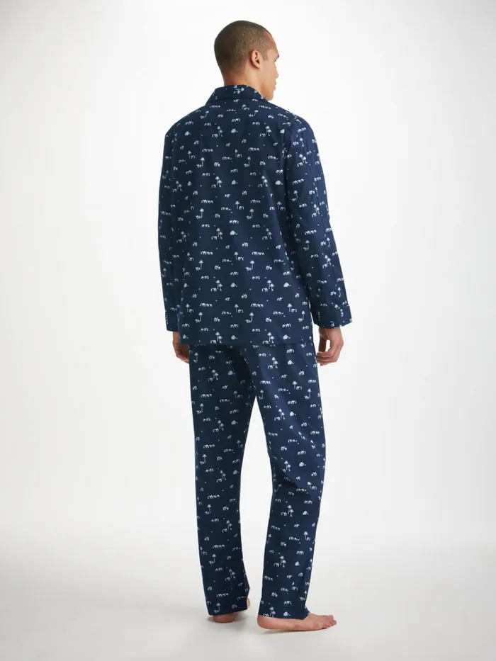 Cotton Pajamas Men Derek Rose Classic Fit Pajamas Nelson 99 Cotton Batiste Navy