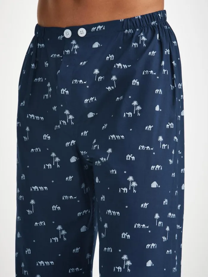 Cotton Pajamas Men Derek Rose Classic Fit Pajamas Nelson 99 Cotton Batiste Navy