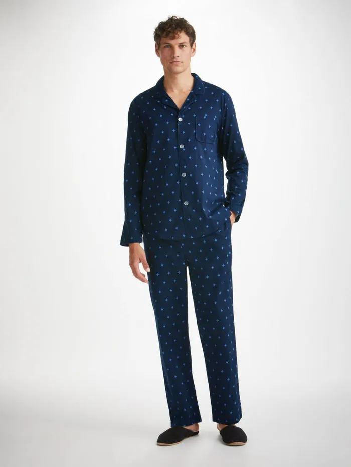 Cotton Pajamas Men Derek Rose Modern Fit Pajamas Nelson 98 Cotton Batiste Navy