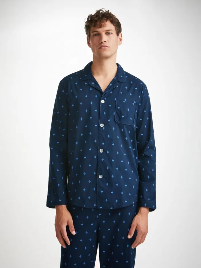 Cotton Pajamas Men Derek Rose Modern Fit Pajamas Nelson 98 Cotton Batiste Navy