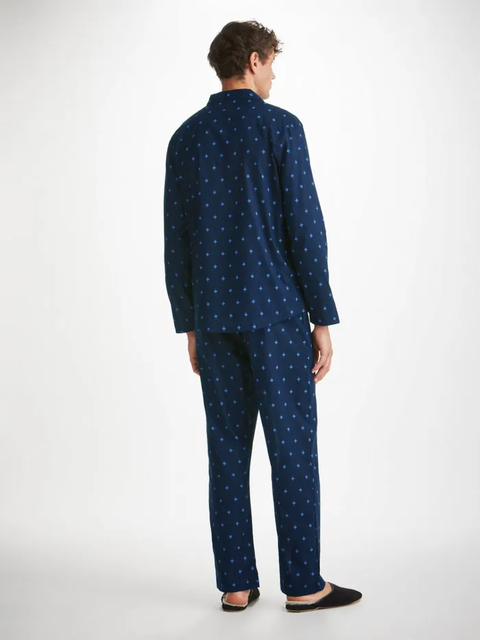 Cotton Pajamas Men Derek Rose Modern Fit Pajamas Nelson 98 Cotton Batiste Navy