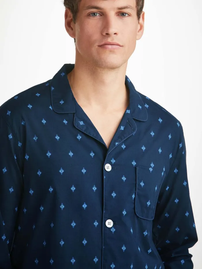 Cotton Pajamas Men Derek Rose Modern Fit Pajamas Nelson 98 Cotton Batiste Navy