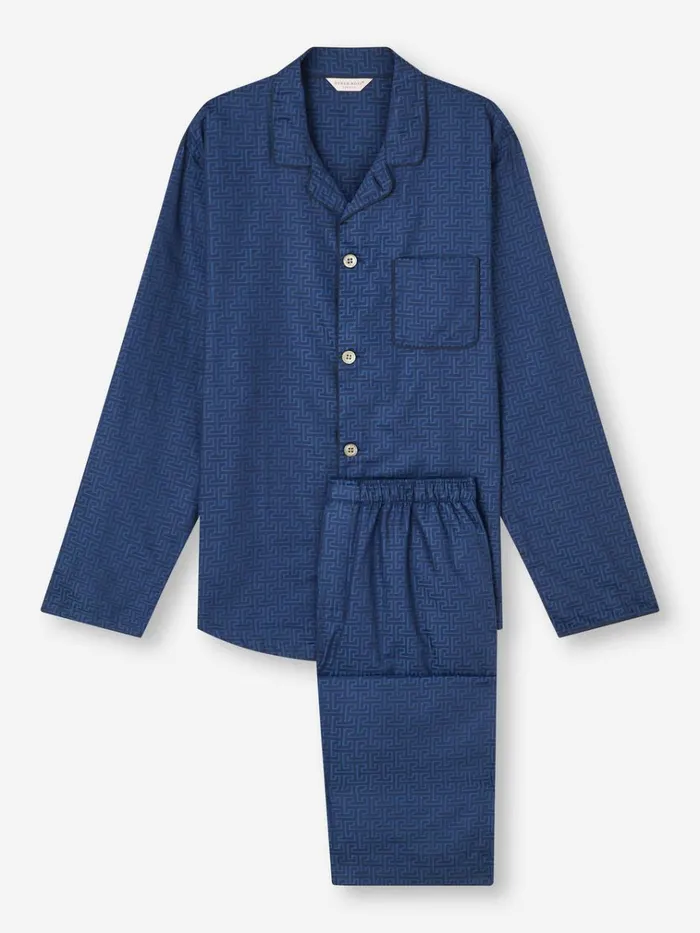 Cotton Pajamas Men Derek Rose Modern Fit Pajamas Paris 27 Cotton Jacquard Navy